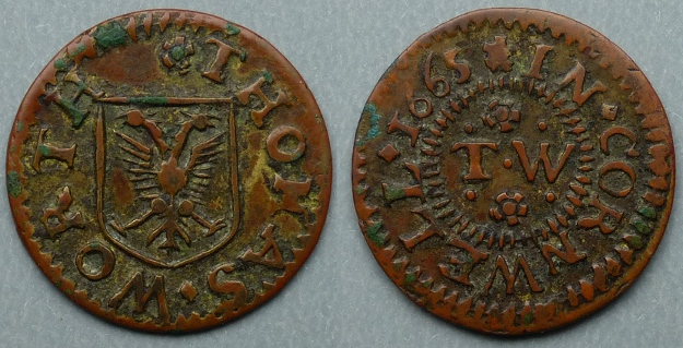 Penryn, Thomas Worth 1665 farthing token